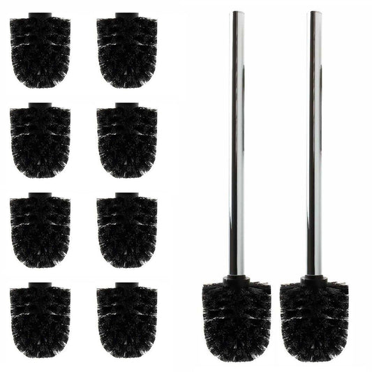 Ersatz-WC-Bürstenkopf-Set (12-teilig), Schwarz 10 Bürsten/2 Griffe