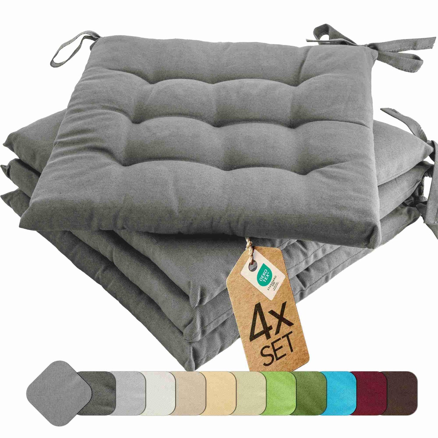 Sitzkissen-Set für Innen & Aussen (4er-Set), 4 Stück - 40x40 cm Grau