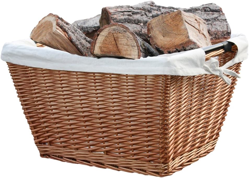 Holzkorb mit Metallrahmen und Leineneinsatz