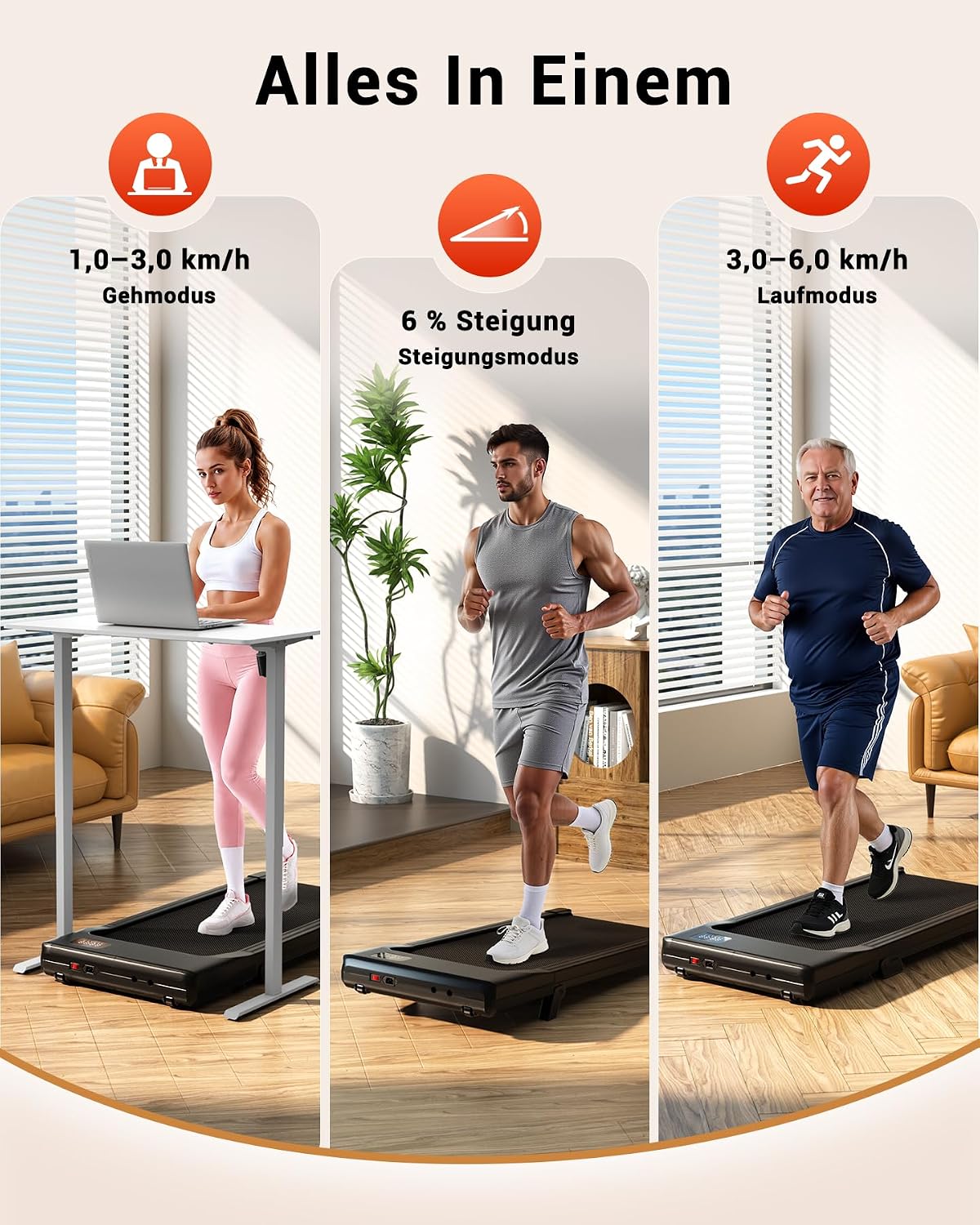 Walking Pad mit Steigung