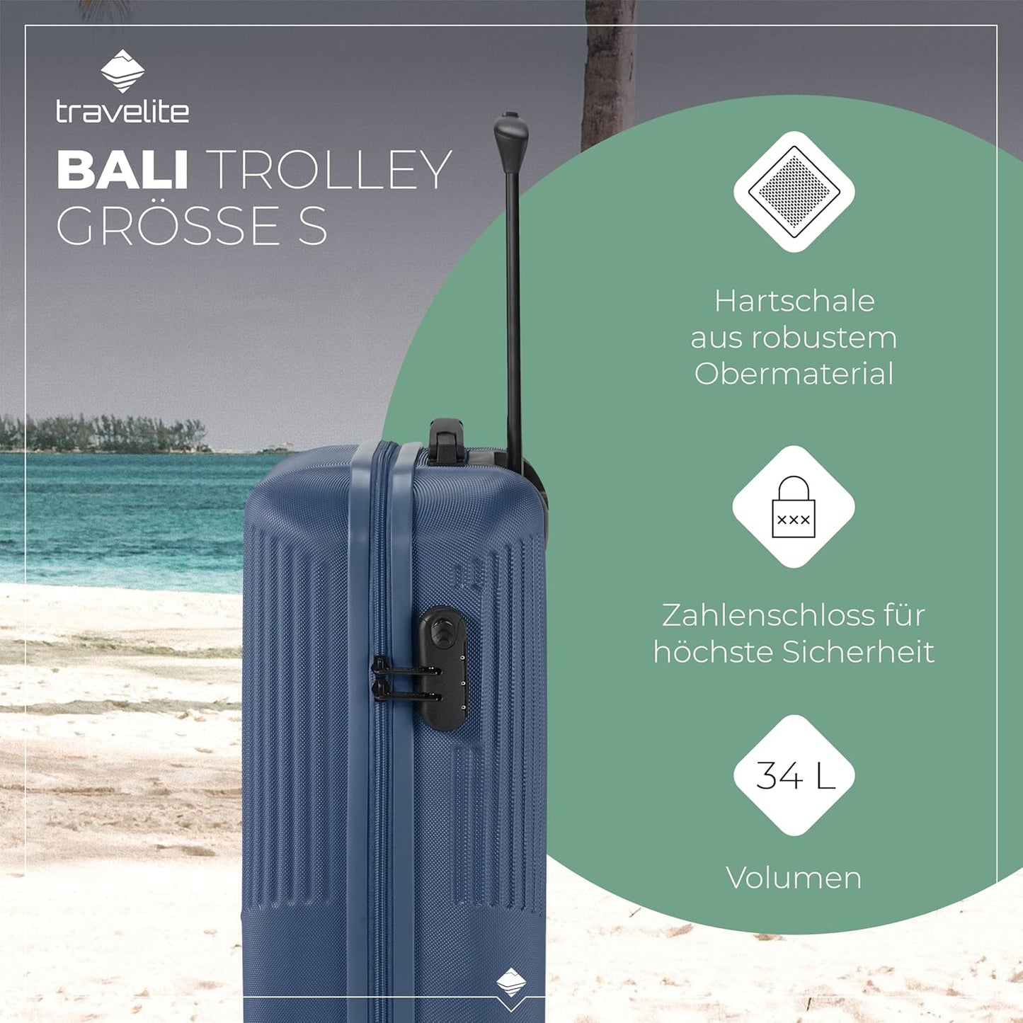 Kratzfester Handgepäck-Trolley mit Zahlenschloss, Blau Trolley Handgepäck (55 cm)