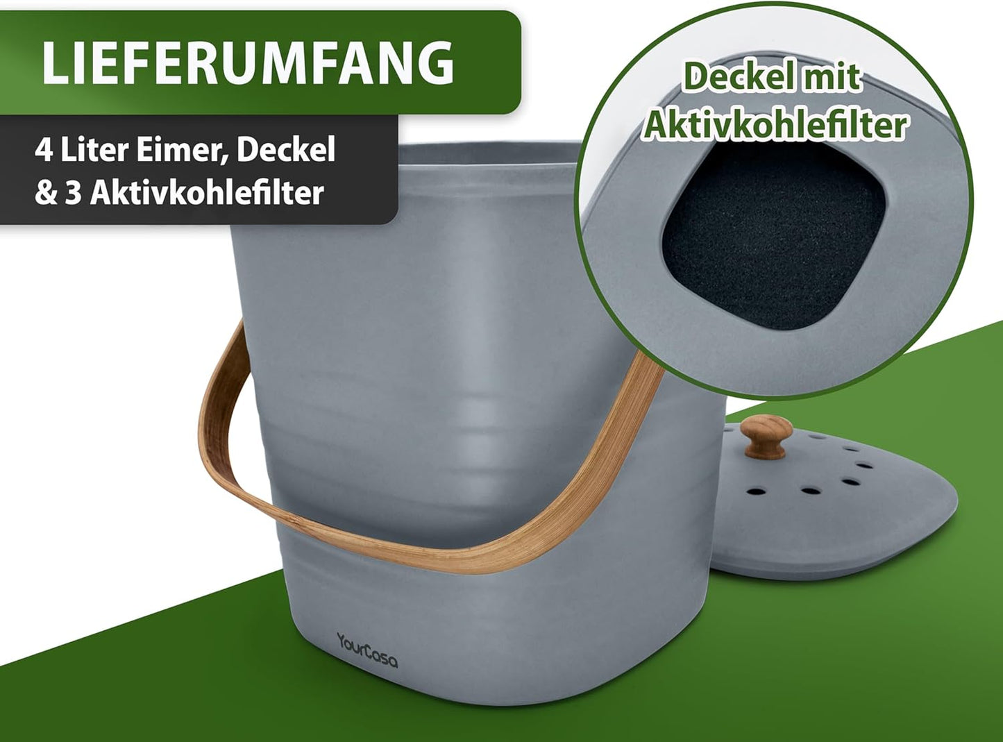 Geruchsdichter Komposteimer, 4L Grau