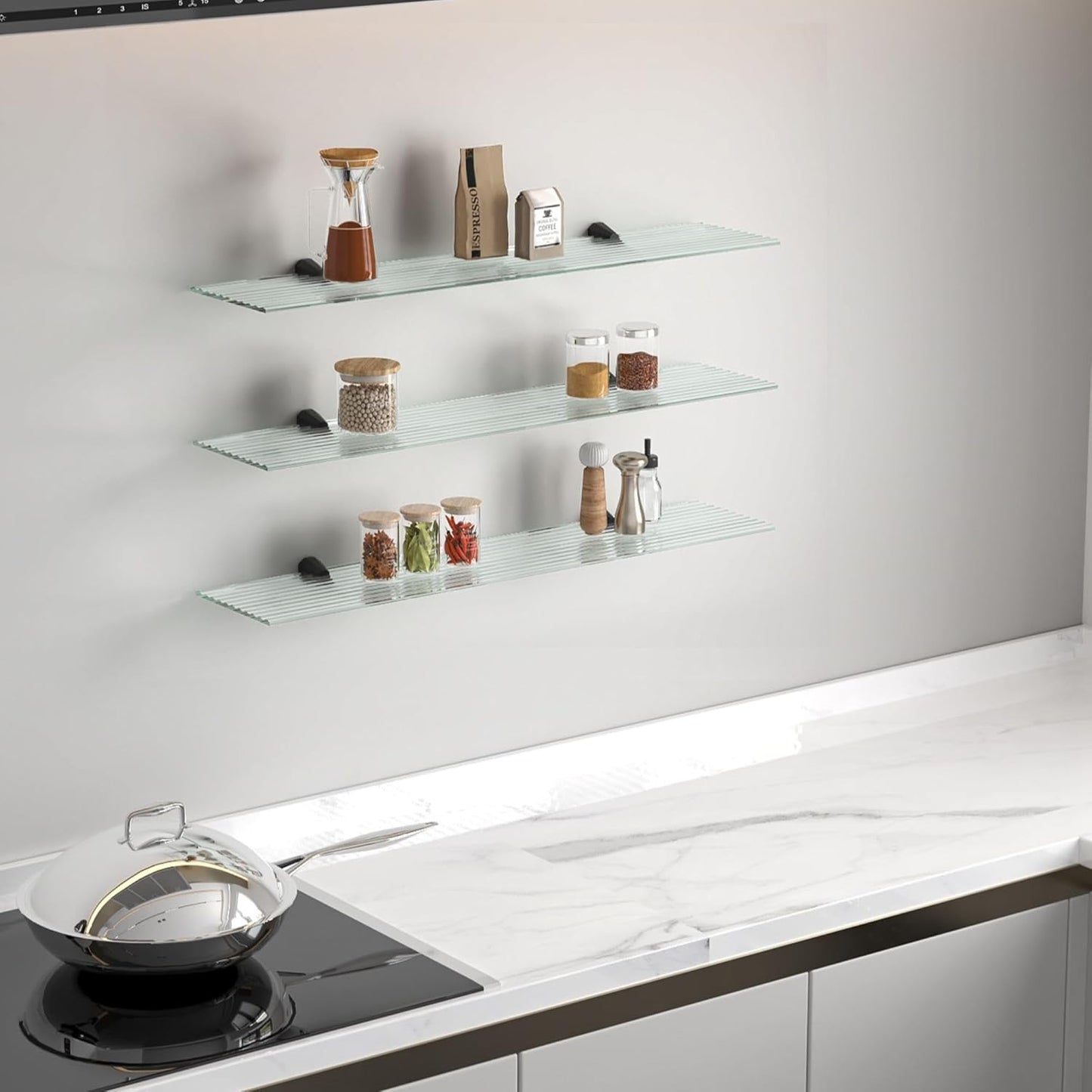 Glas-Wandregal für Badezimmer, 30 cm, ESG-Sicherheitsglas, 30 cm Klar Geriffelt