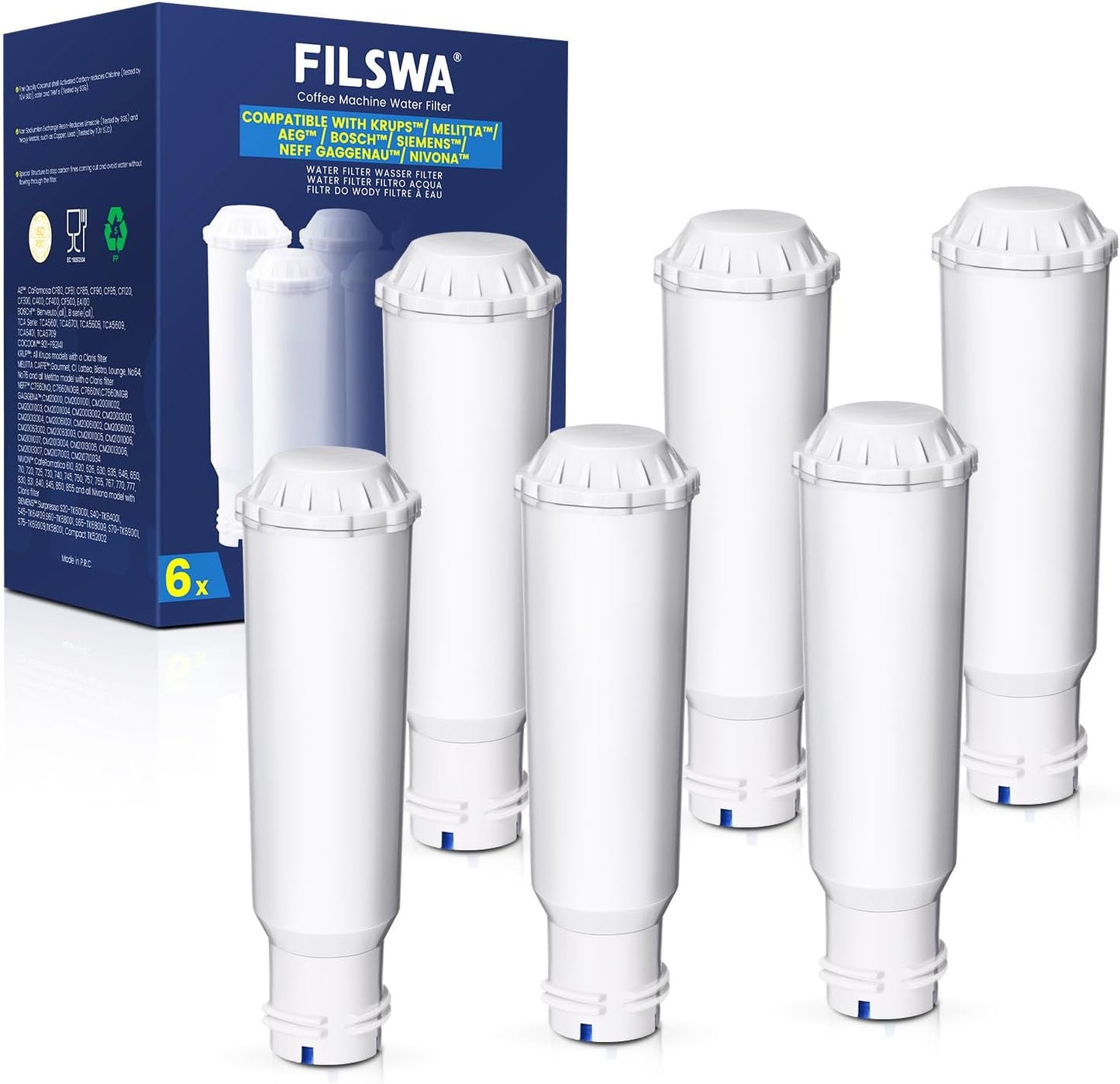 6-teiliges Wasserfilterpatronen-Set für Kaffeemaschinen, 6 Stück