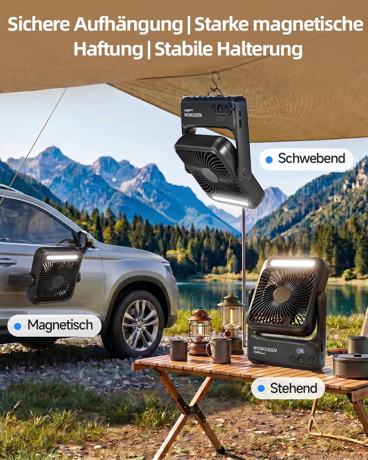 Akku-Tischventilator YH-F151 mit LED & Powerbank-Funktion, L