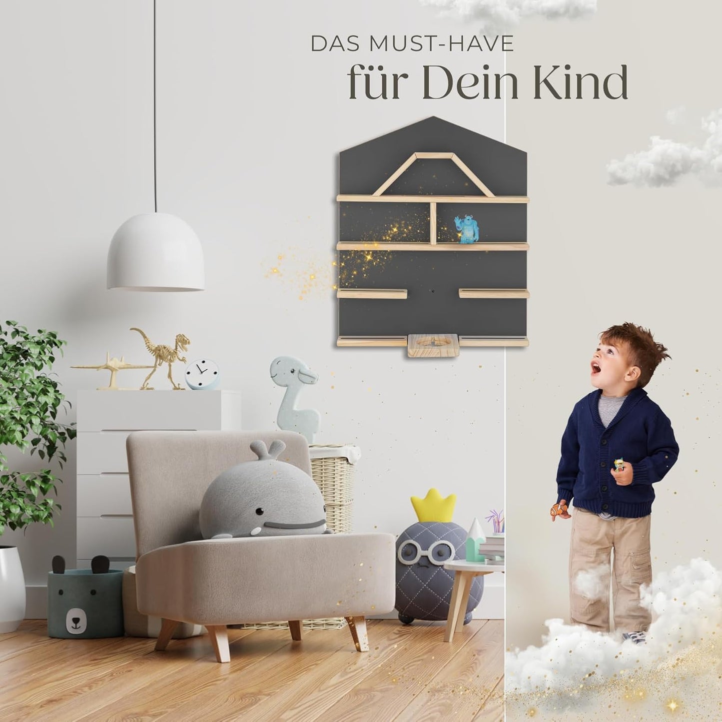 Wandregal für Toniebox und Figuren, Haus Anthrazit