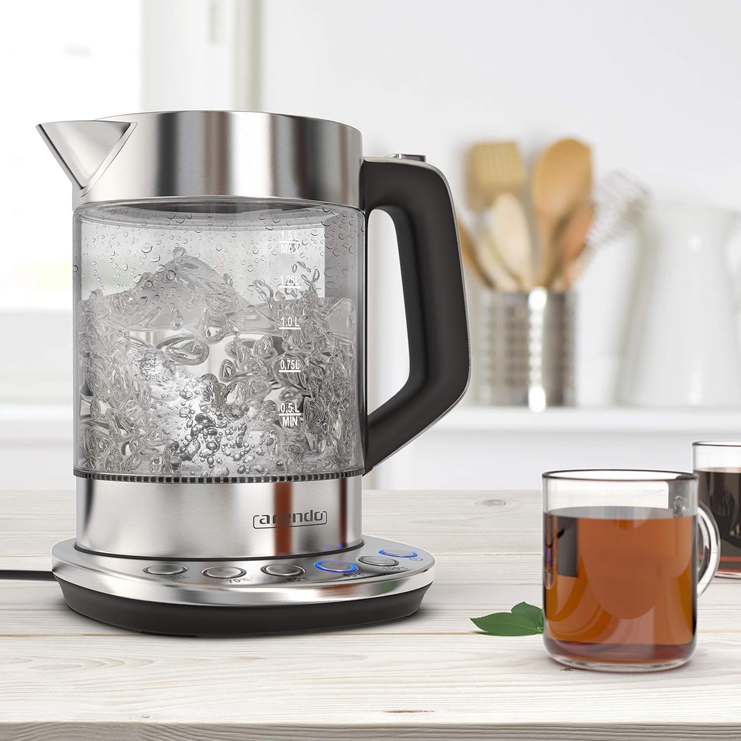 Glas-Wasserkocher mit Temperatureinstellung