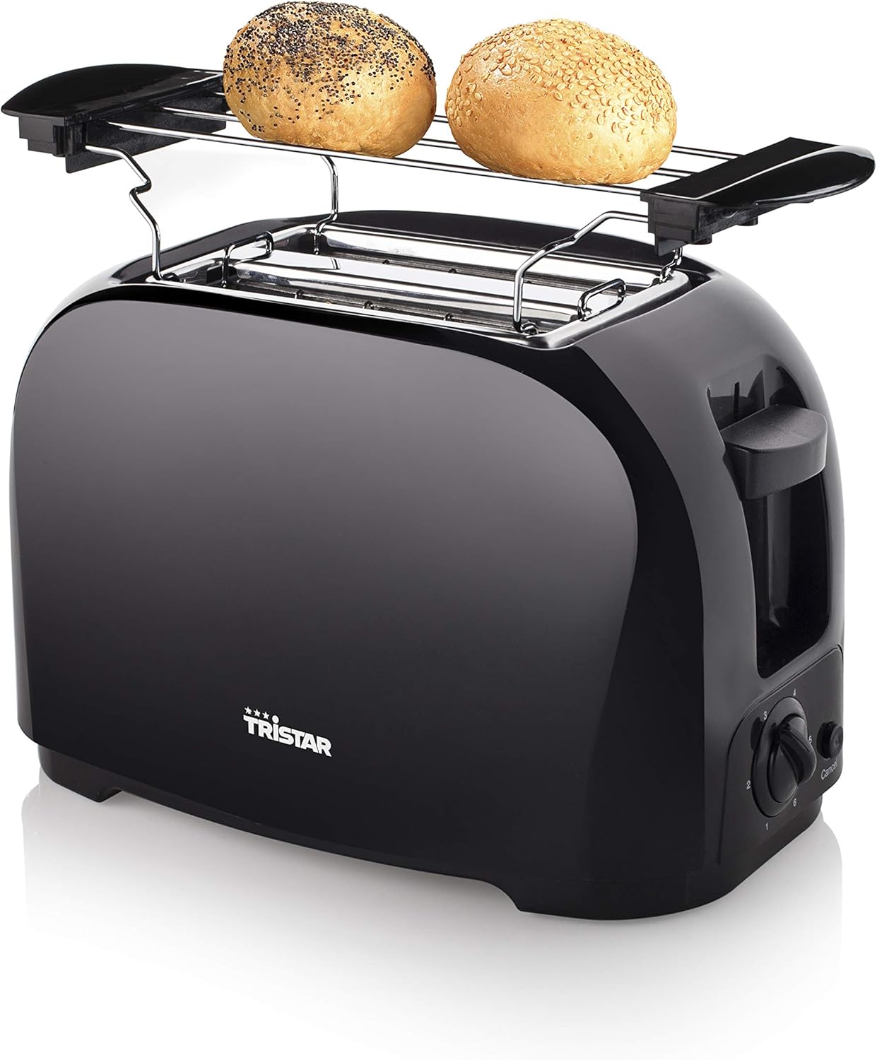 Toaster mit 6 Bräunungsstufen und Brötchenaufsatz, Schwarz