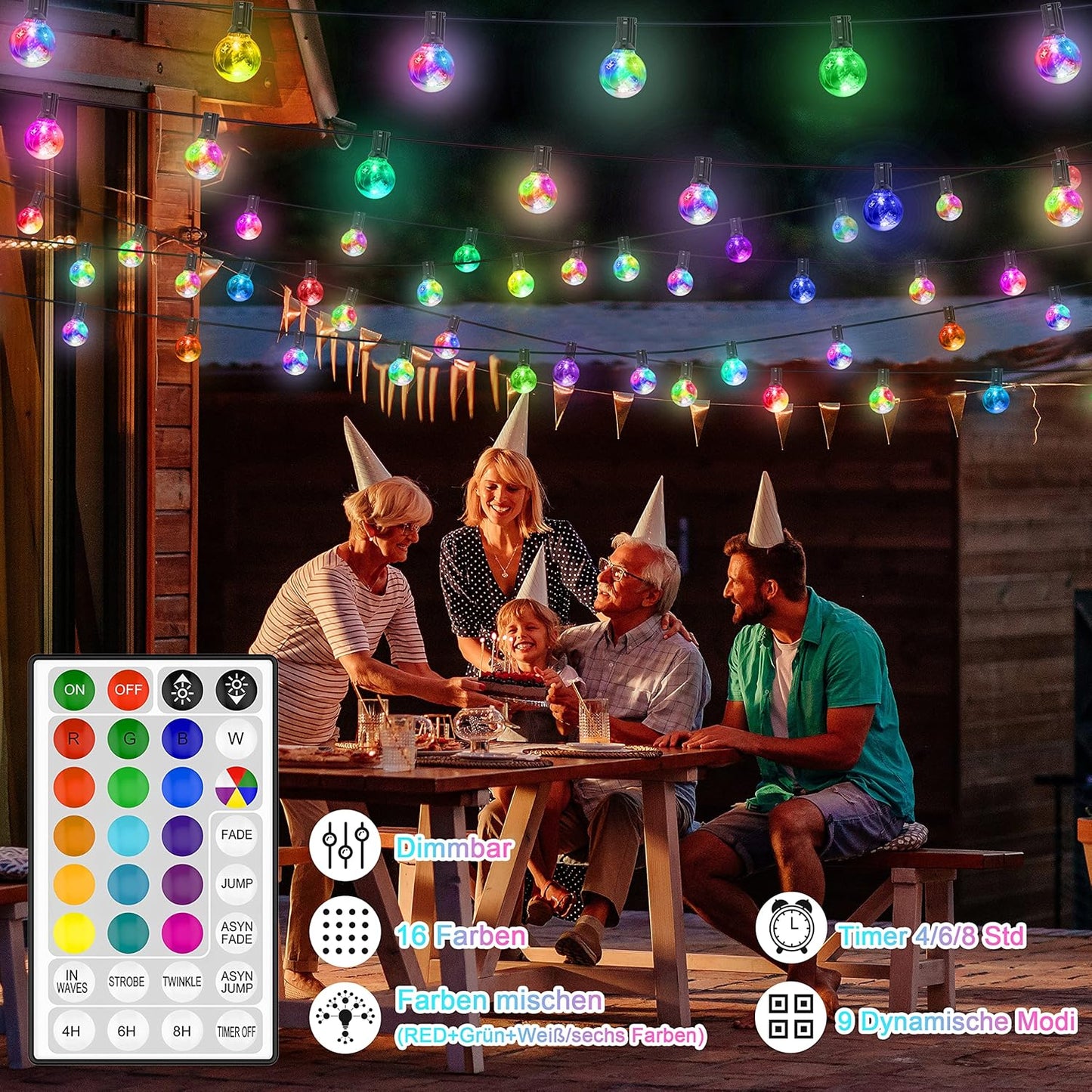 LED-Lichterkette, G40 9M 30LED|16 Farben