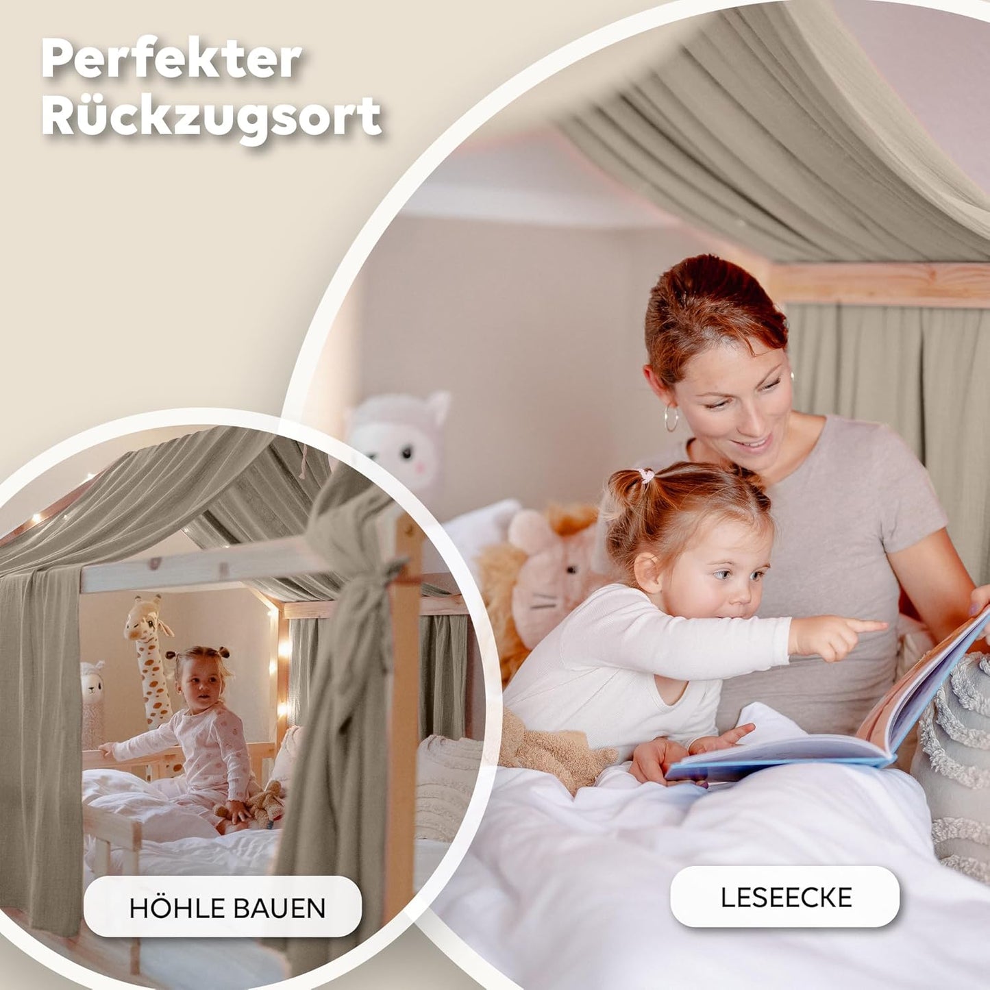 2-teiliges Hausbett Stoffhimmel-Set, Hellbeige 2er Set 67 x 270cm