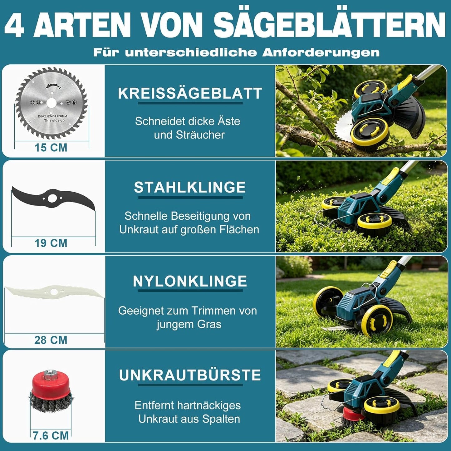 2-in-1 Akku-Rasentrimmer mit Unkrautbürste, Grau-Gelb