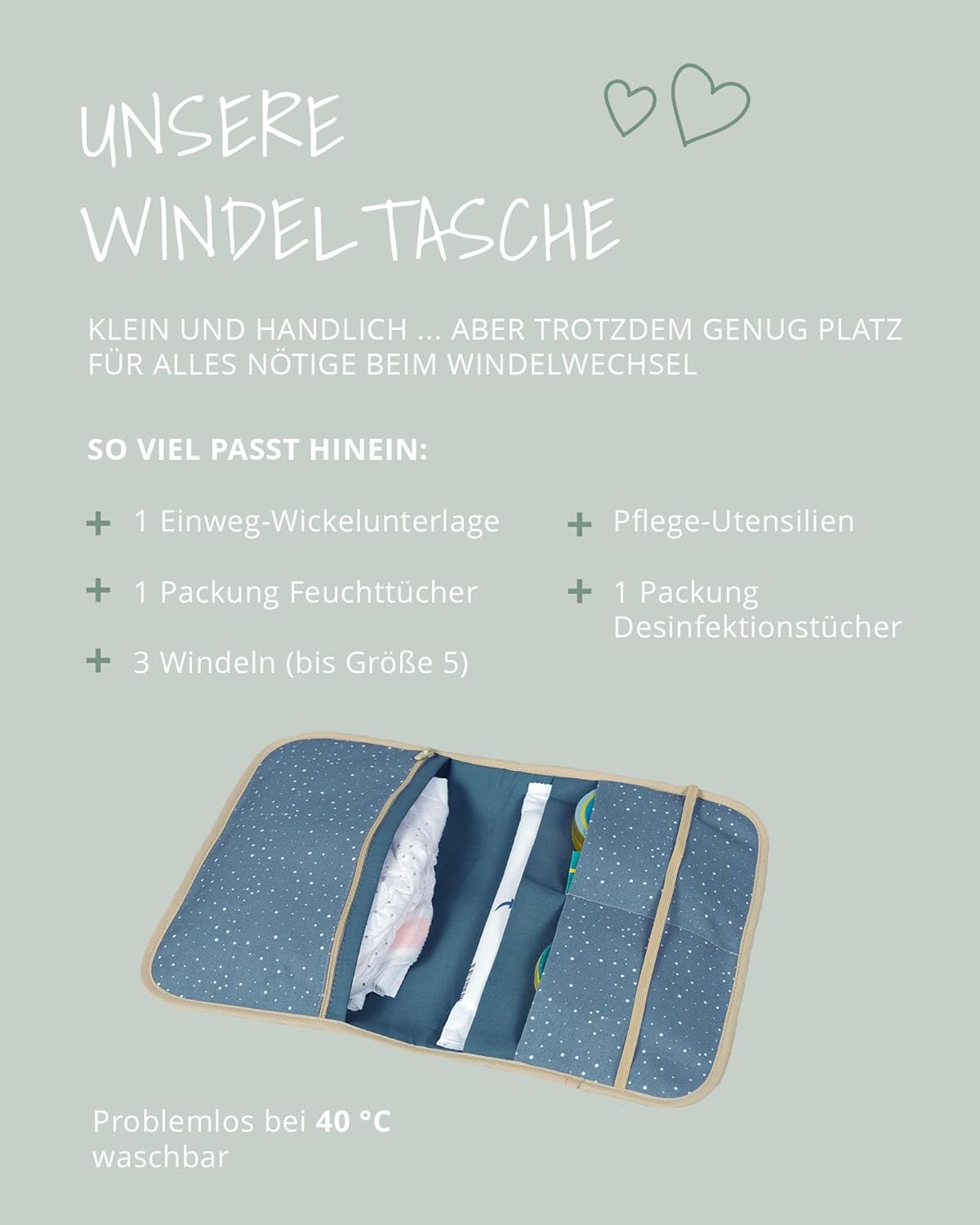 Windeltasche für unterwegs, Classic Blau 18 x 27 cm