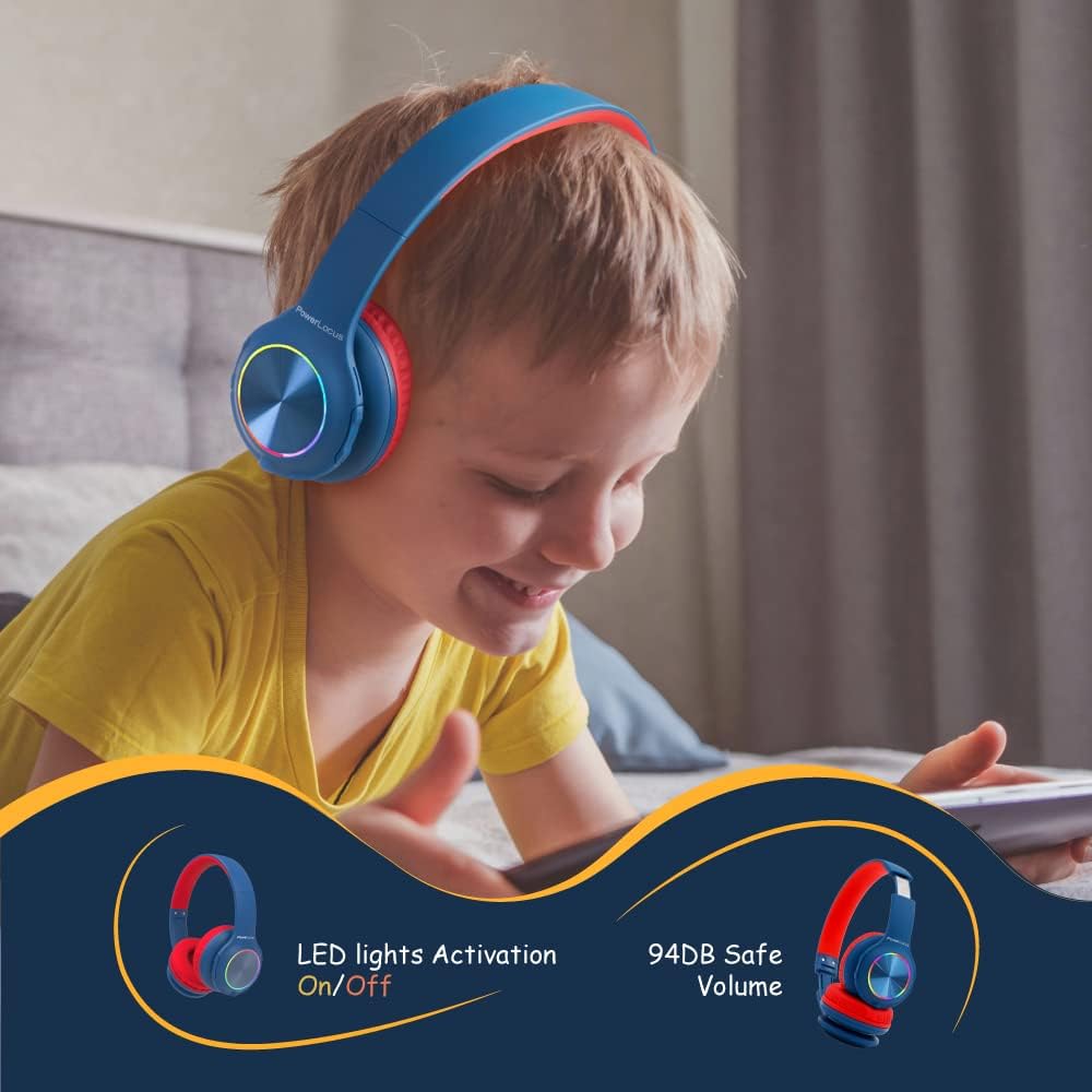 Kinderkopfhörer Bluetooth mit LED, Blau/Rot