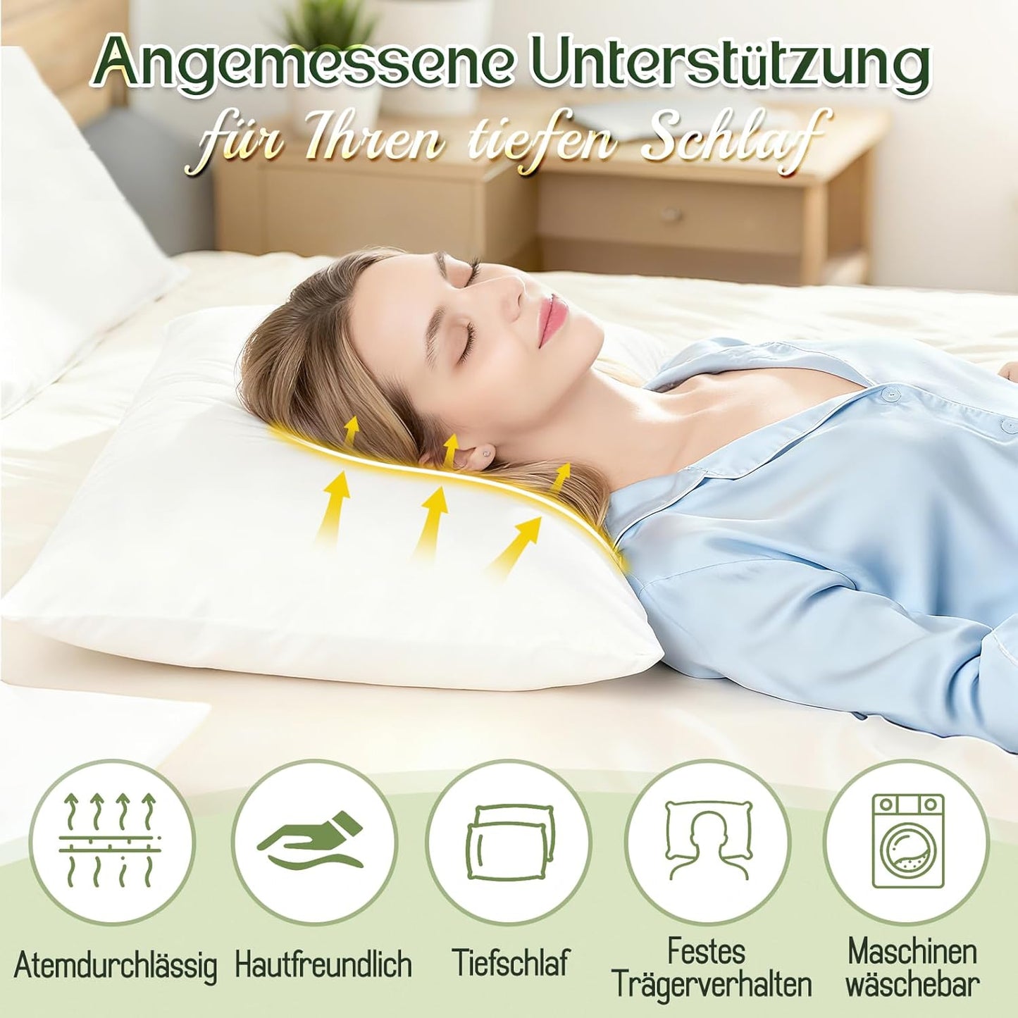 Körperkissen für Seitenschläfer, 50 x 50 cm Weiss (2er Pack)
