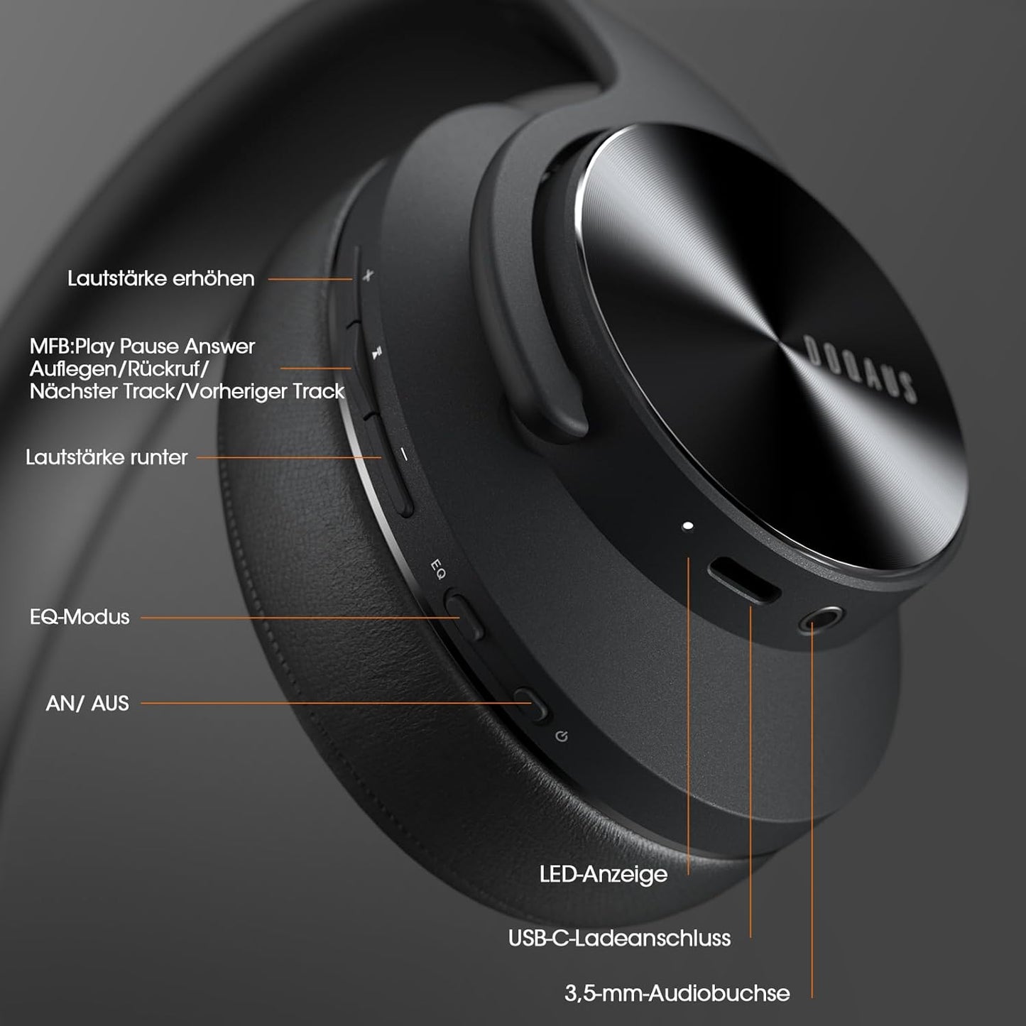 Bluetooth Over-Ear Kopfhörer mit 3 EQ-Modi, Schwarz