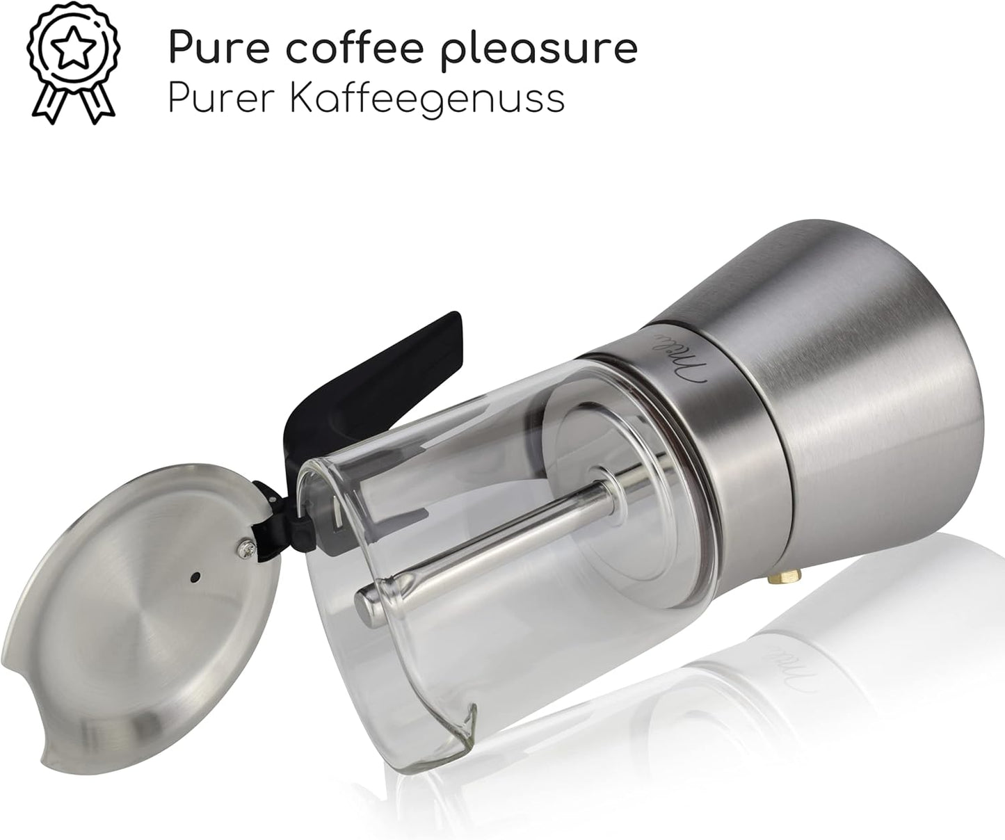 Espressokocher Induktion für 4 Tassen, Glas 4 Tassen (200ml)