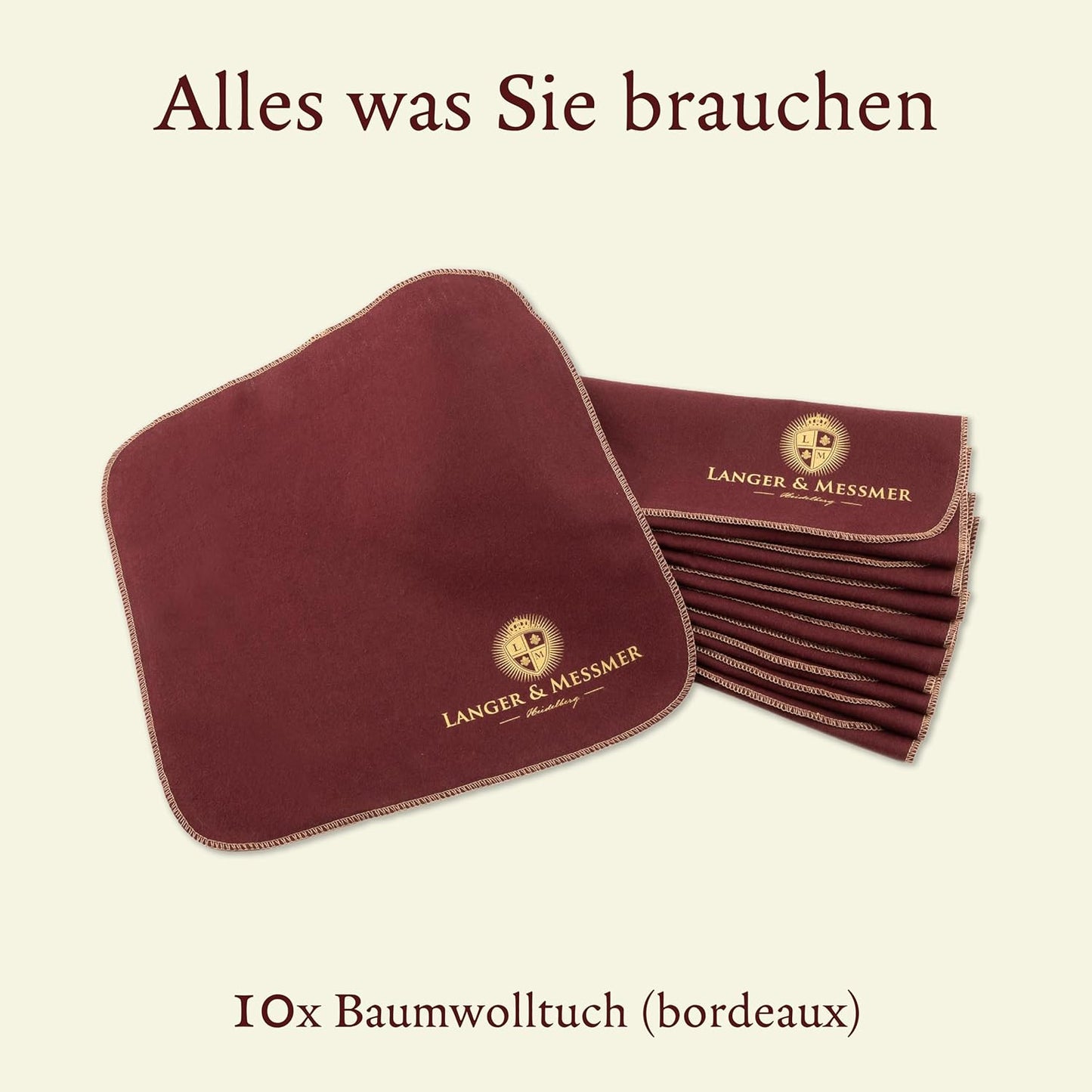 10er-Set Poliertücher für Glattleder, 10er Set Bordeaux