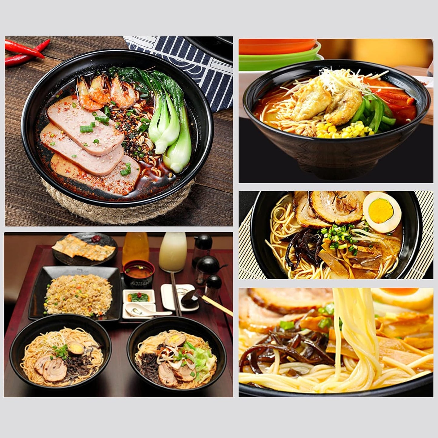 6-teiliges Ramen Schüssel Set mit Stäbchen & Löffel
