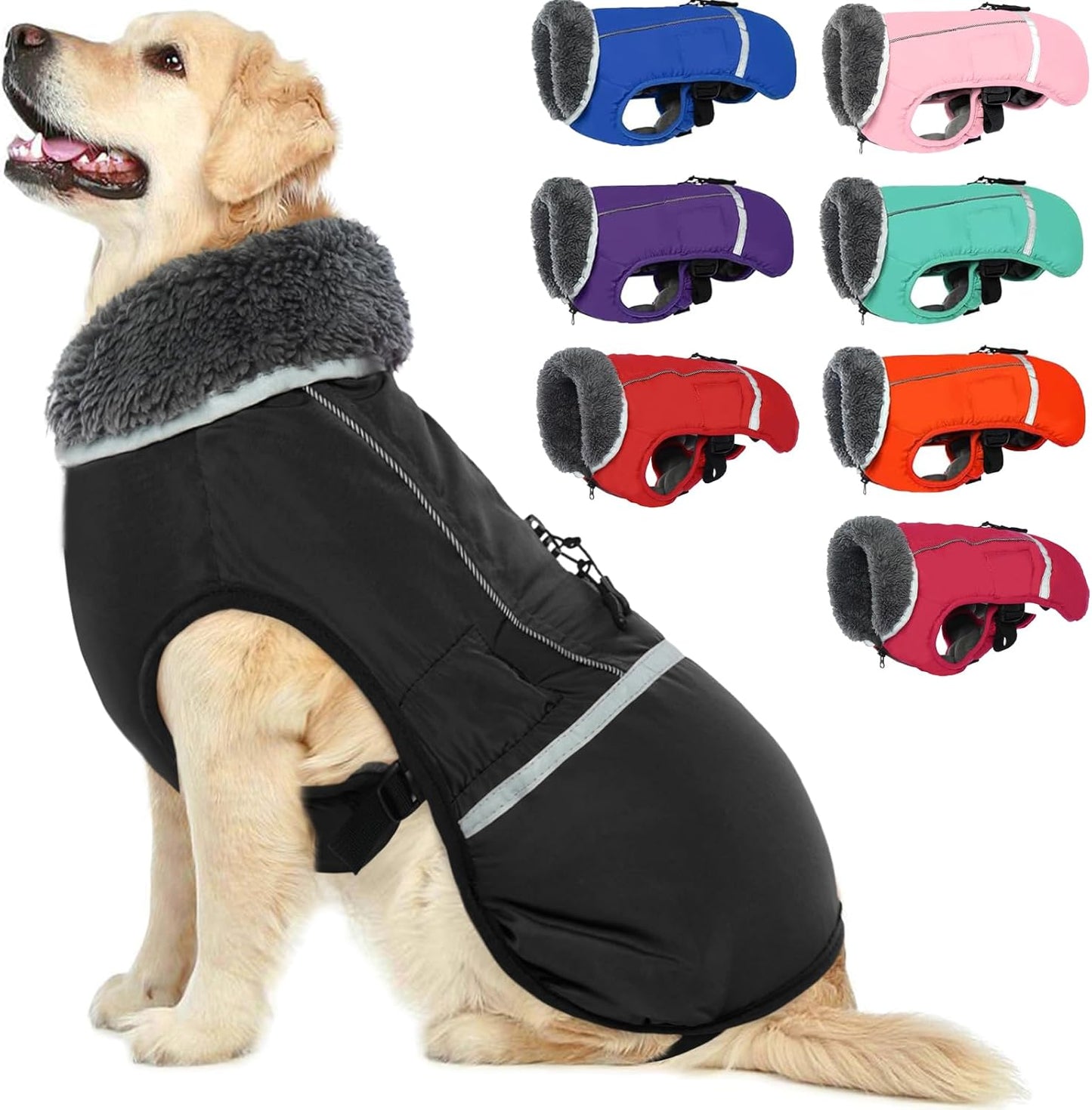 Reflektierende, wasserdichte Hundejacke mit Rollkragen, Schwarz Medium（Pack of 1）