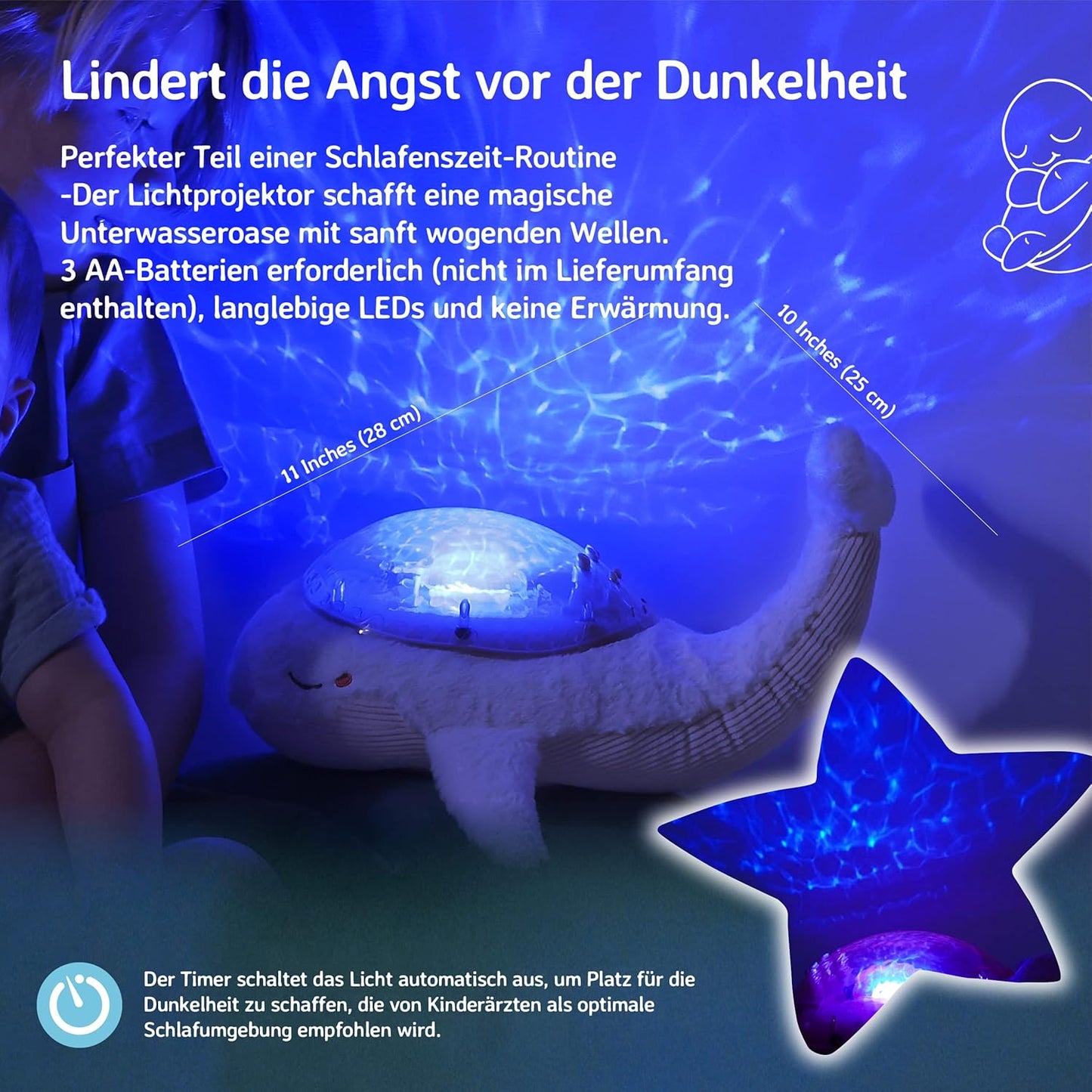 Nachtlicht Meeresbodenprojektor mit Geräuschen, Tranquil Whale Family – Weiss Einheitsgrösse