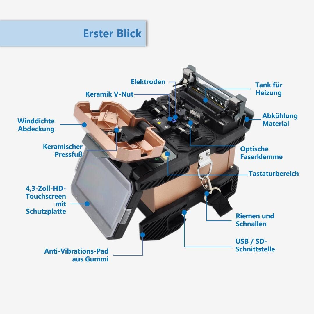 Glasfaser-Spleissgerät mit Touchscreen und 4 Motoren