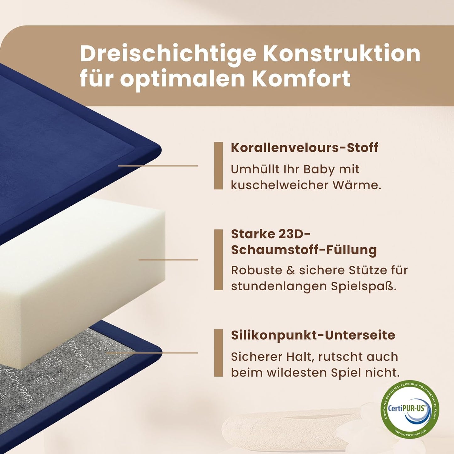 Krabbelmatte, Blau 180 x 200 x 3.5 cm