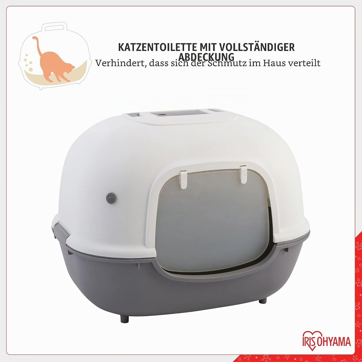Geschlossene Katzentoilette mit Schaufel (bis 5 kg), Grau Breite Abdeckung