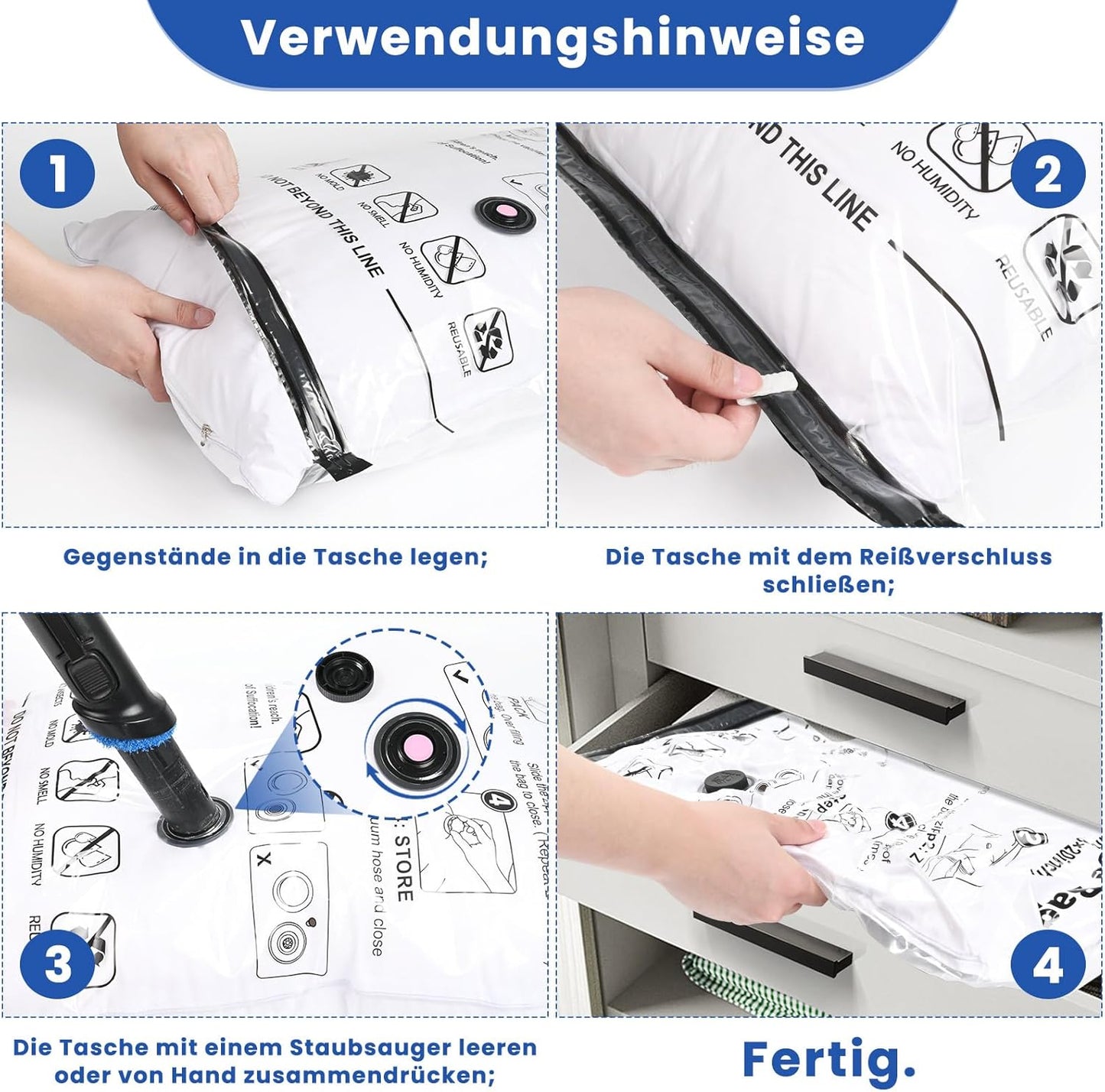 Vakuumbeutel 5er-Set für Kleidung, 5 Stück-XXL