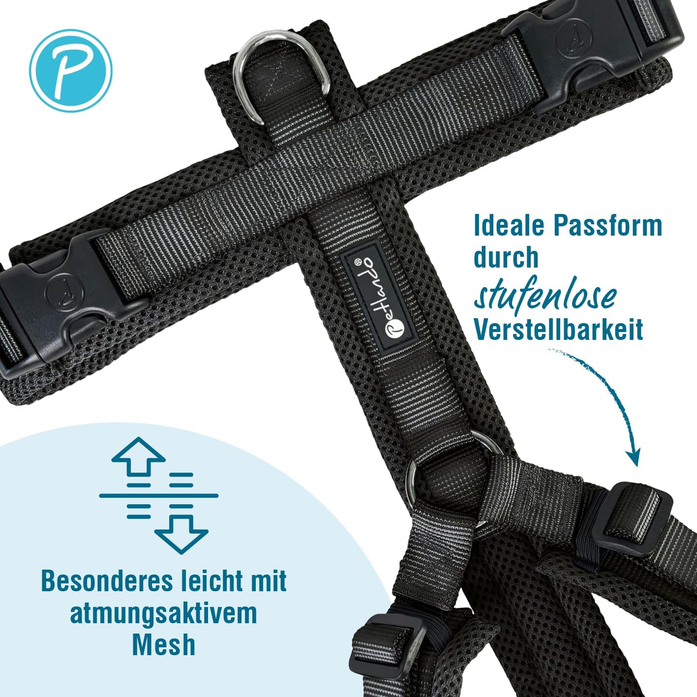 Gepolstertes Hundegeschirr Y-Comfort, Schwarz L