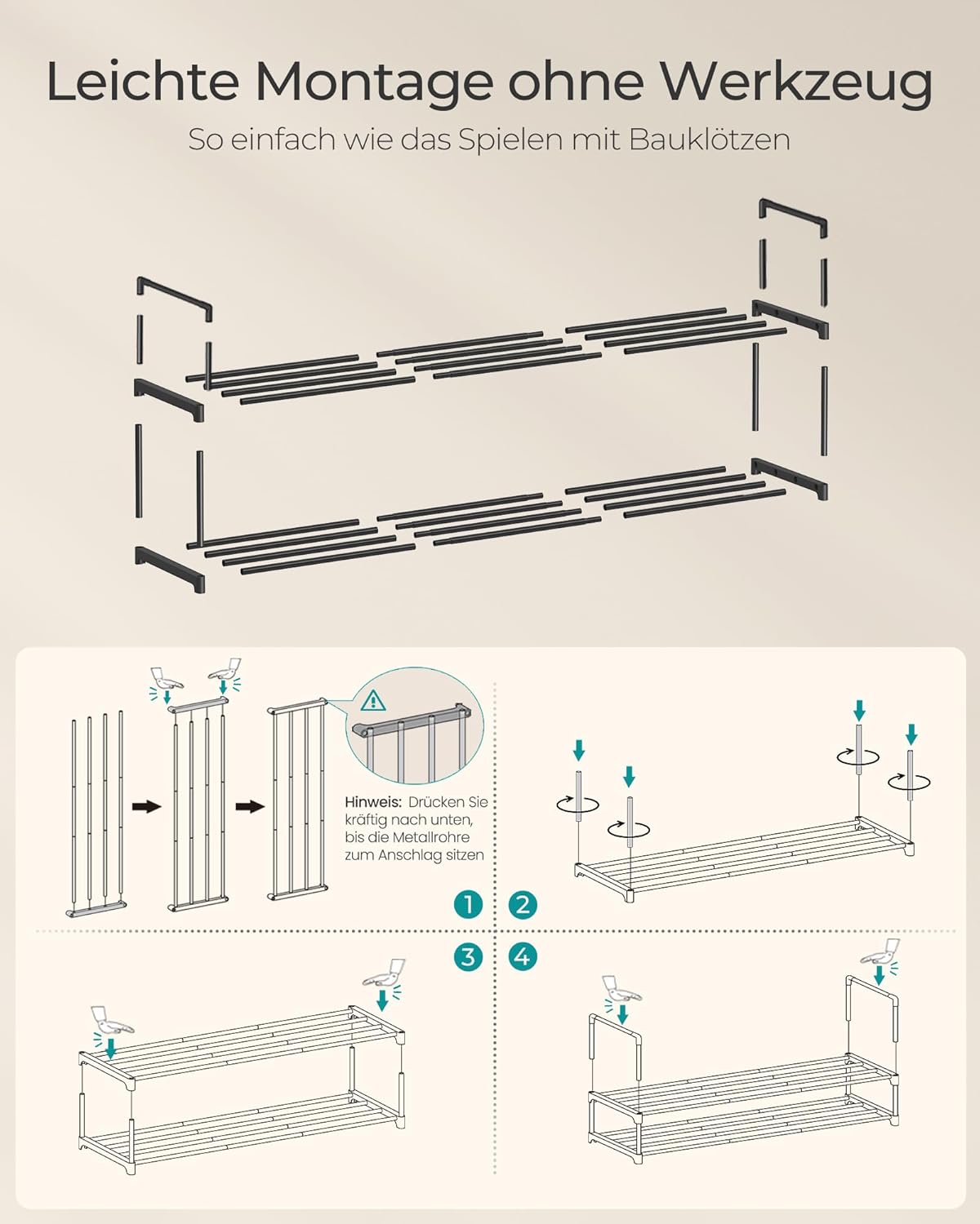 Stapelbares Schuhregal mit 2 Ebenen, 2 Ebenen (117B cm) Schwarz