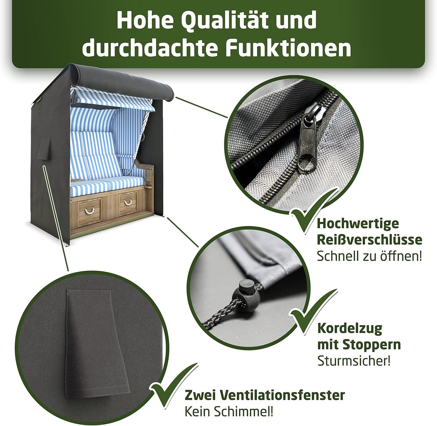 Strandkorb Schutzhülle wasserdicht, Breite 120cm