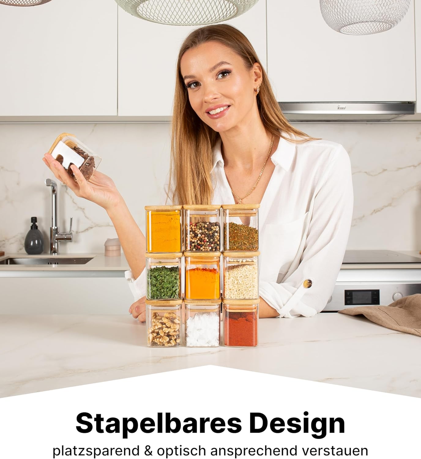 Gewürzgläser-Set mit Deckel, 20 Stk., Eckig