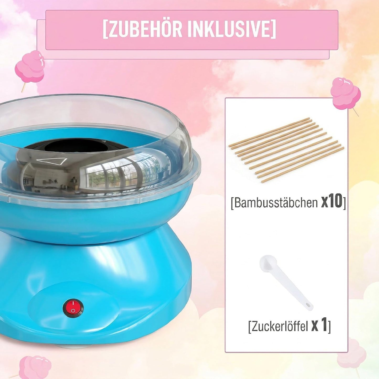 Zuckerwattemaschine mit Zubehör, Blau