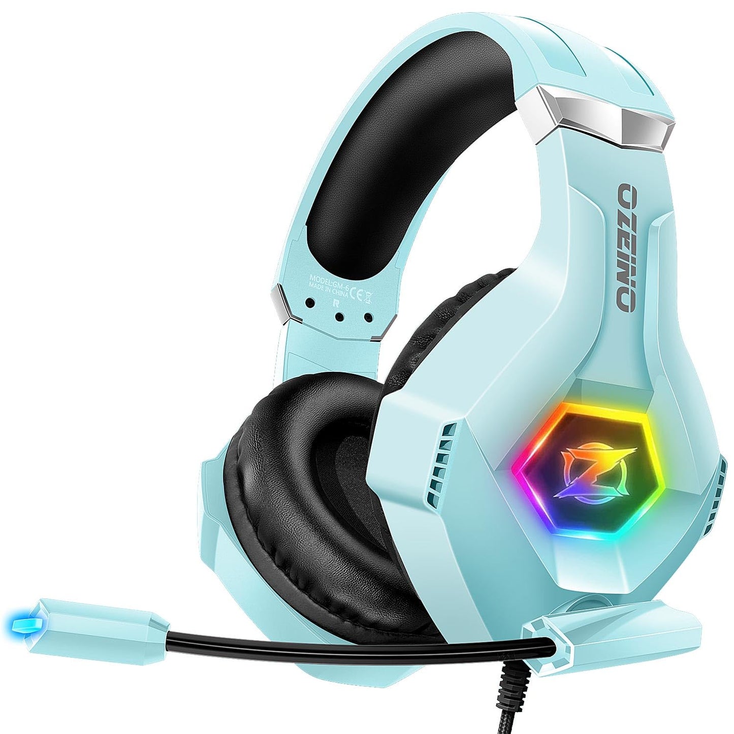 Gaming Headset mit Mikrofon und 3D Surround Sound, hellblau