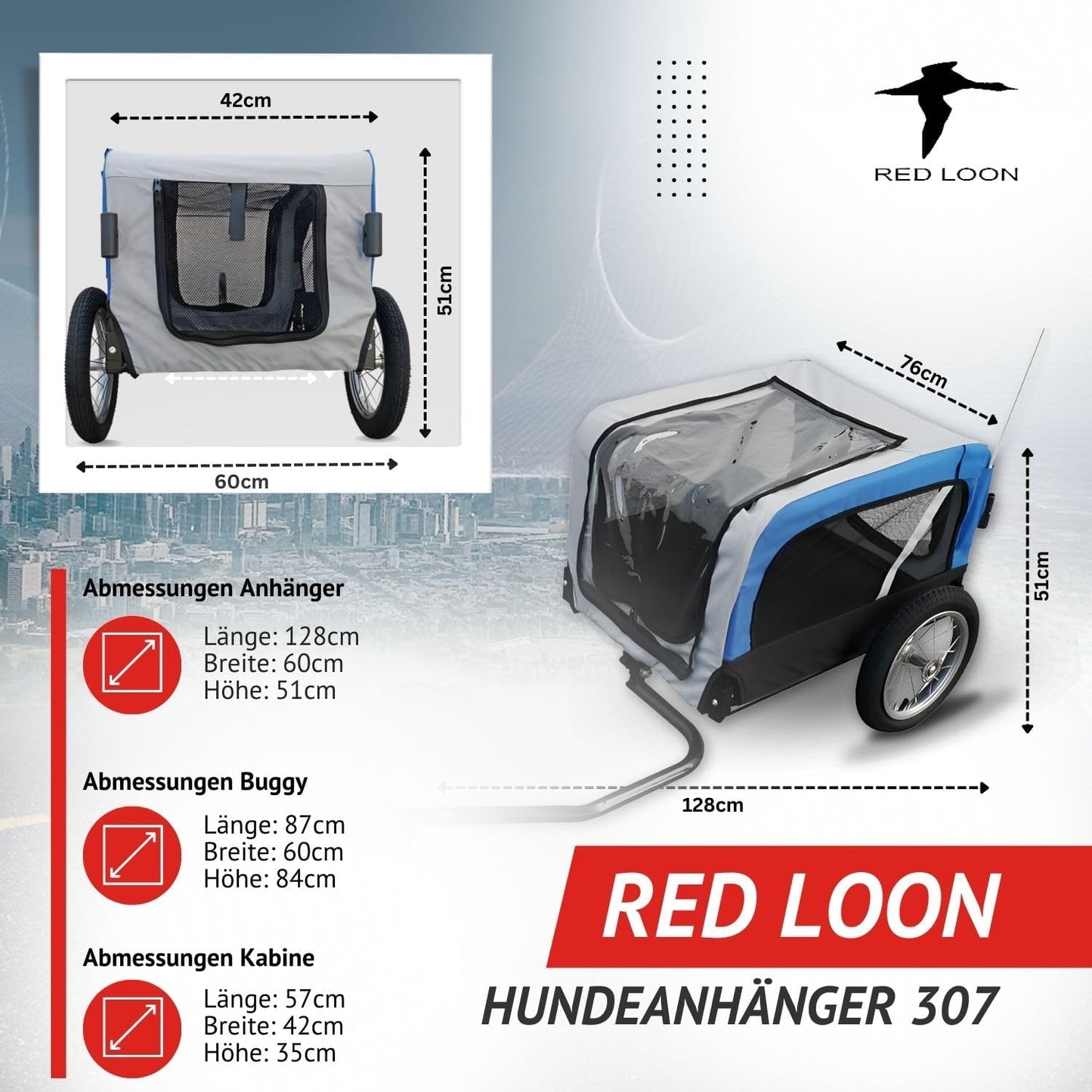 2in1 Fahrradanhänger & Hundebuggy Modell Red Loon Mini