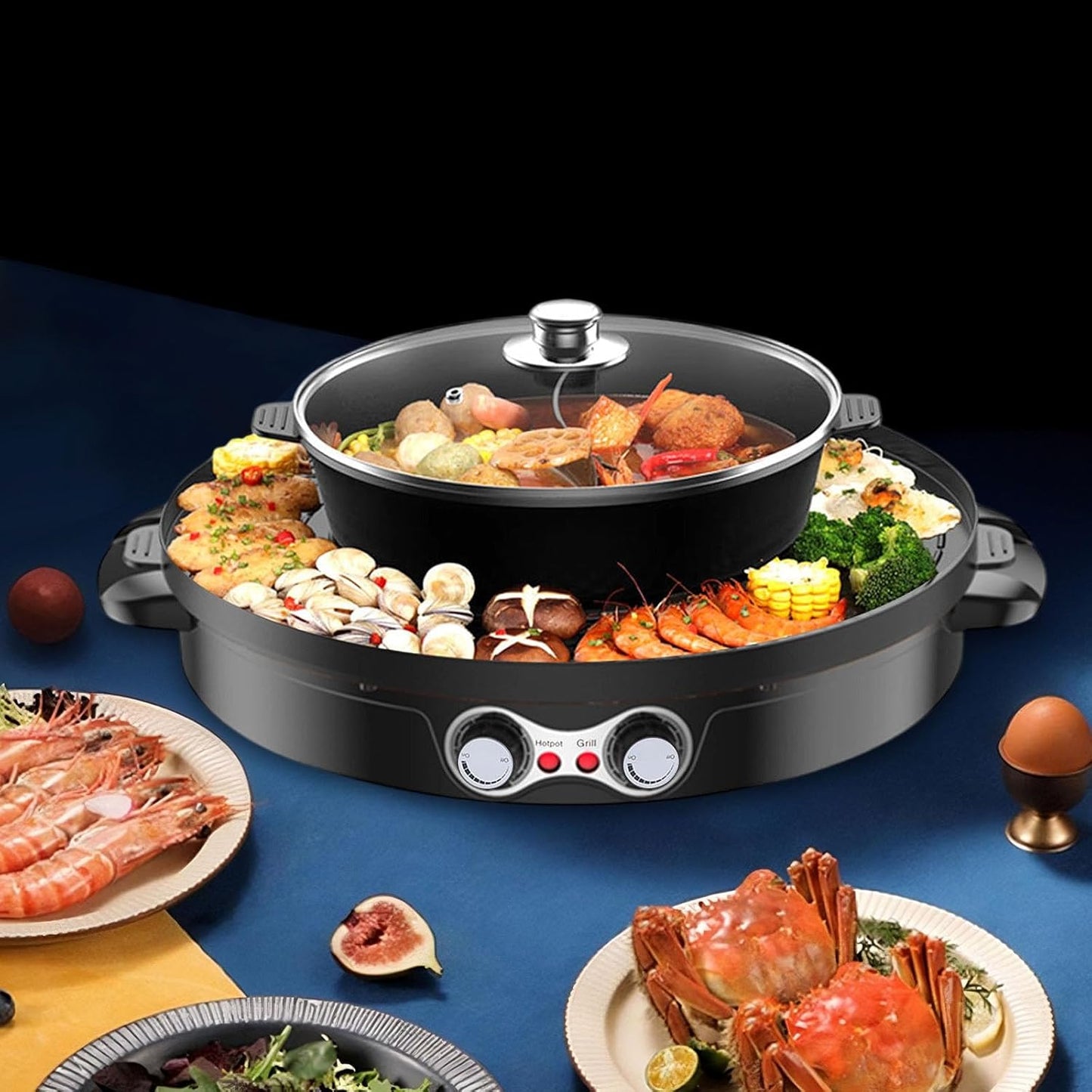 2in1 Hot Pot mit Grillfunktion, Schwarz