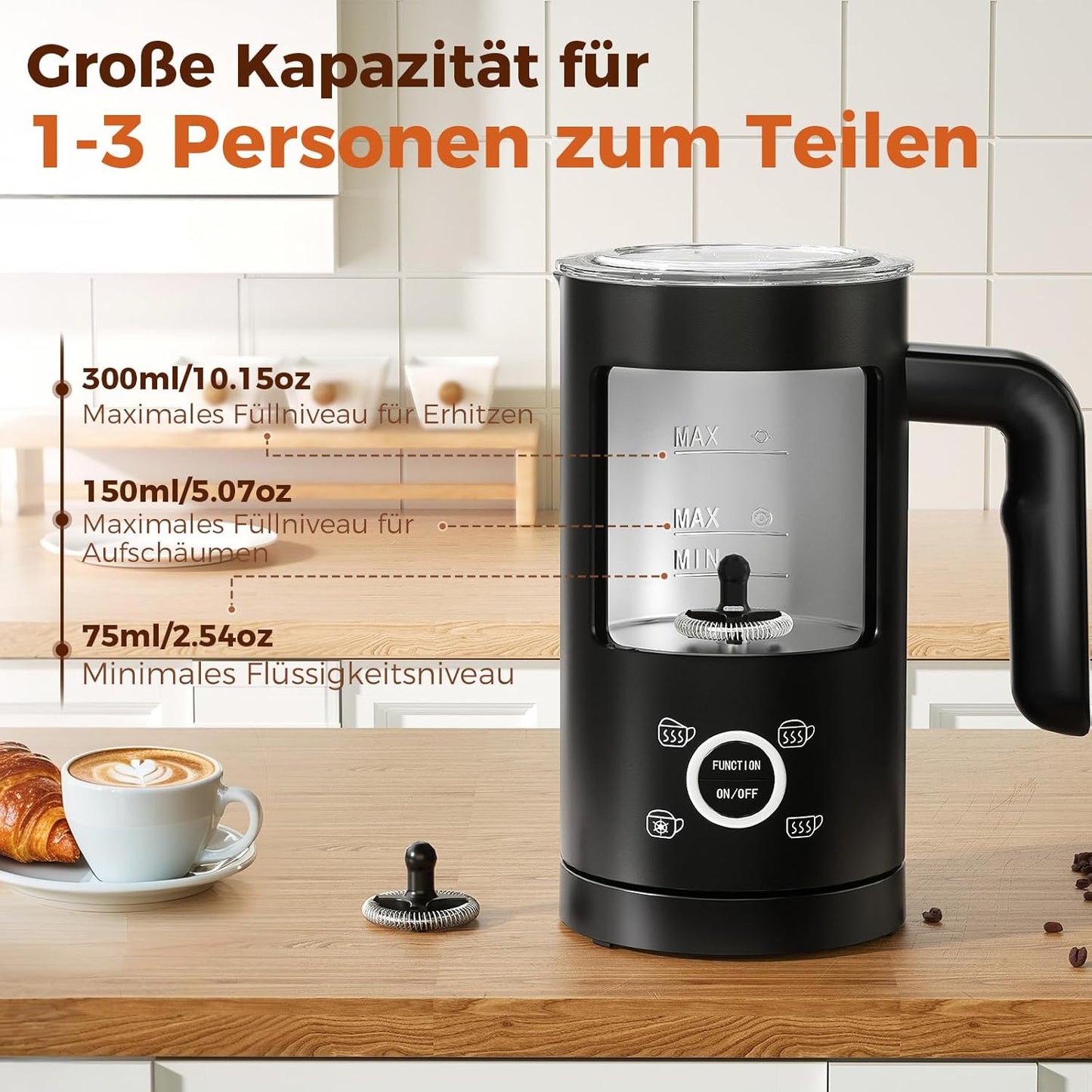 4-IN-1 Edelstahl Milchaufschäumer 300ml