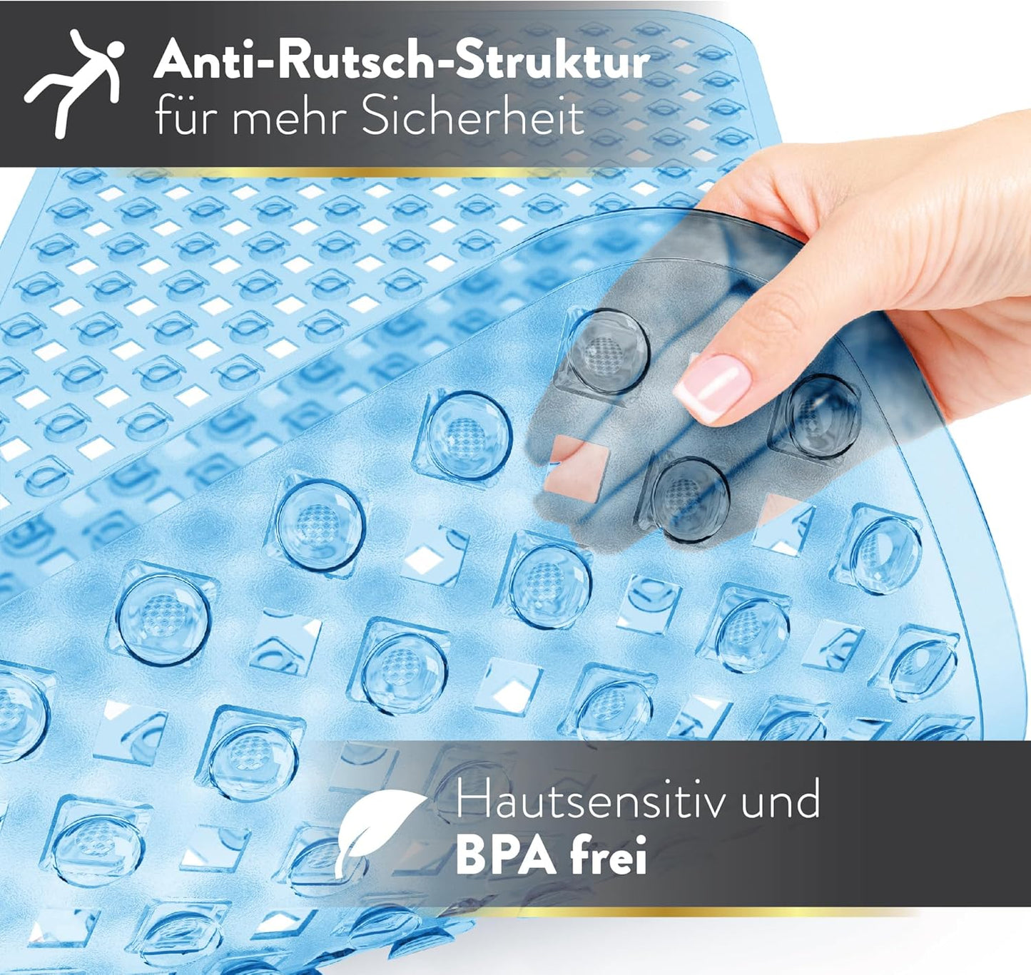 Rutschfeste Badewannenmatte, 88 x 39 cm (Rechteckig) Blau Transparent