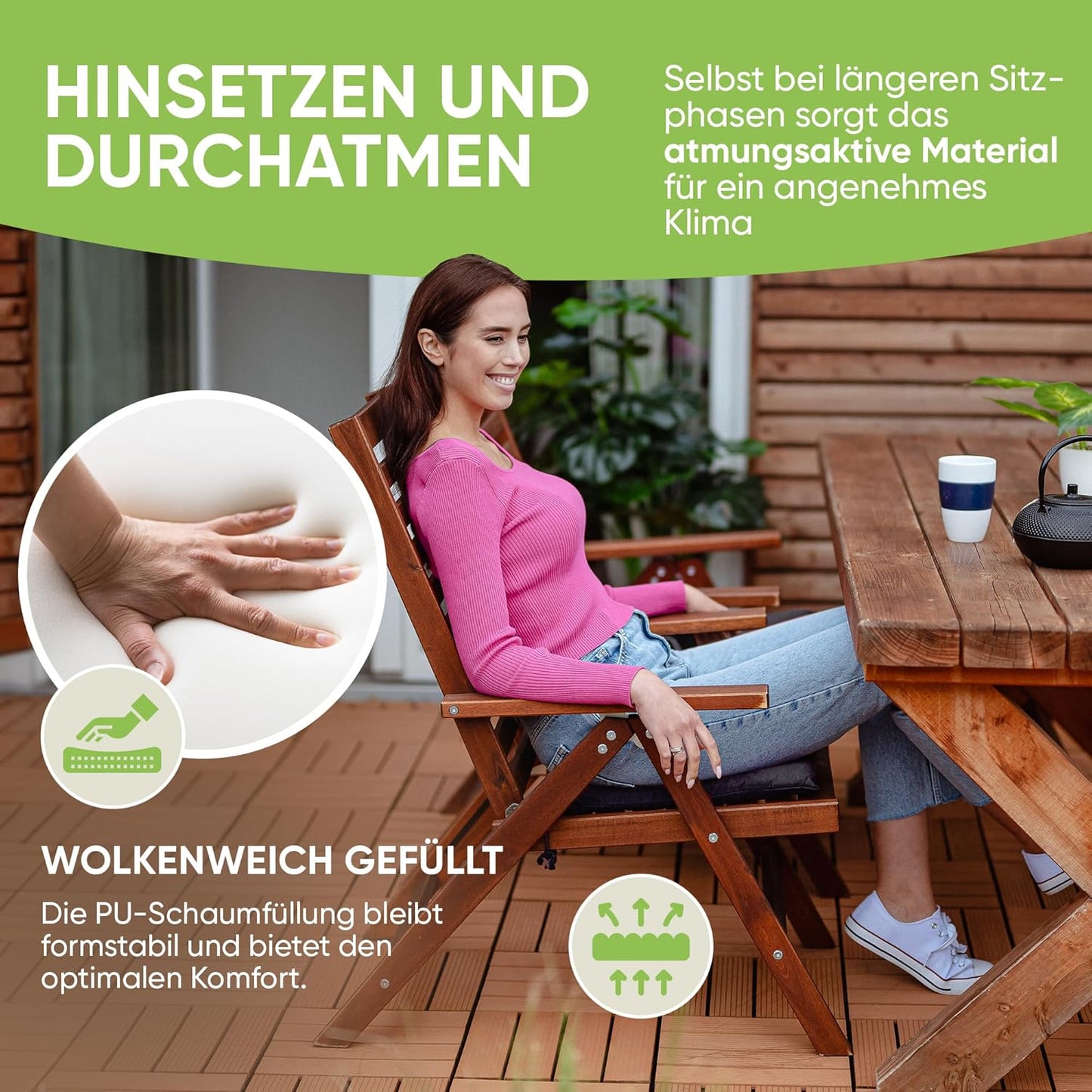 Sitzkissen-Set mit Haltebändern, 4 Stück (1er Pack) Graphit