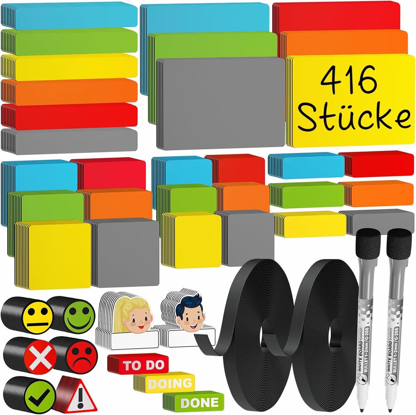 Beschreibbare Magnete & Zubehör für Scrum & Kanban, 416 Teile Set