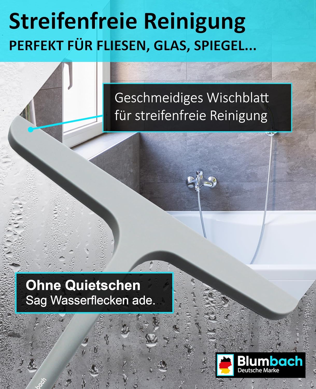 Duschabzieher mit Halterung, 28 cm Duschabzieher Grau