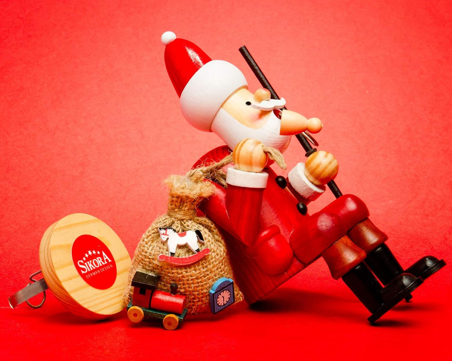 Räuchermännchen Weihnachtsmann auf Skiern, Höhe ca. 19.5 cm|A25 Rot - Weihnachtsmann auf Skiern