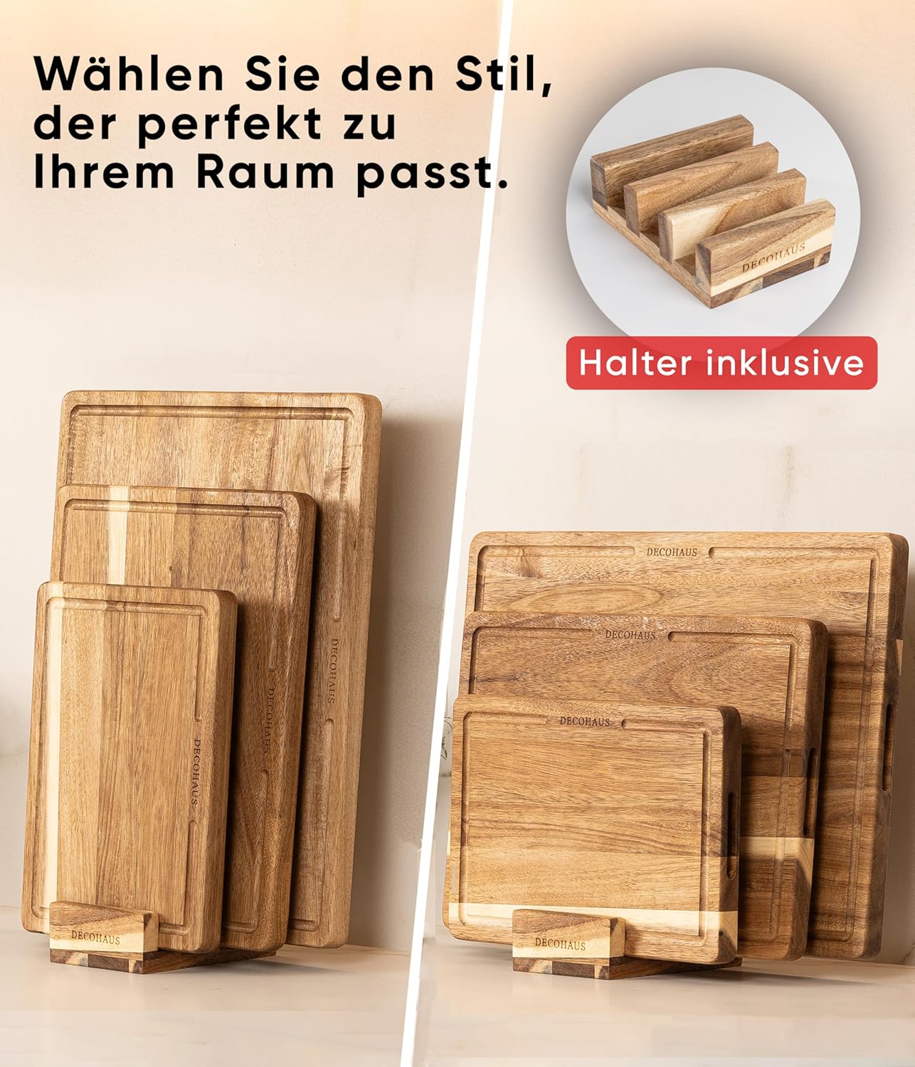 Holzschneidebrett-Set, 3er Set, Akazienholz