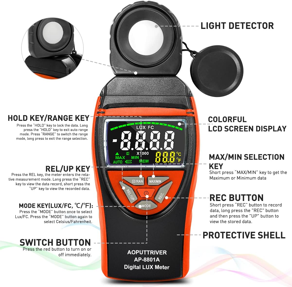 Digital Luxmeter AP-8801A mit Max/Min Funktion