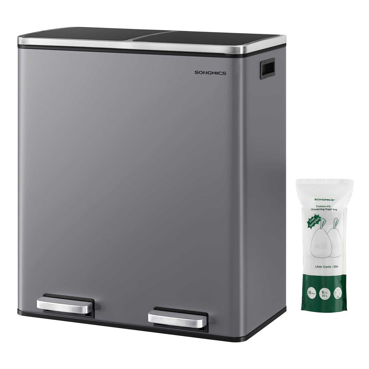 Mülltrennsystem Treteimer LTB060G01, 2 x 30 L, mit Softclose, schiefergrau, 2 x 30 L