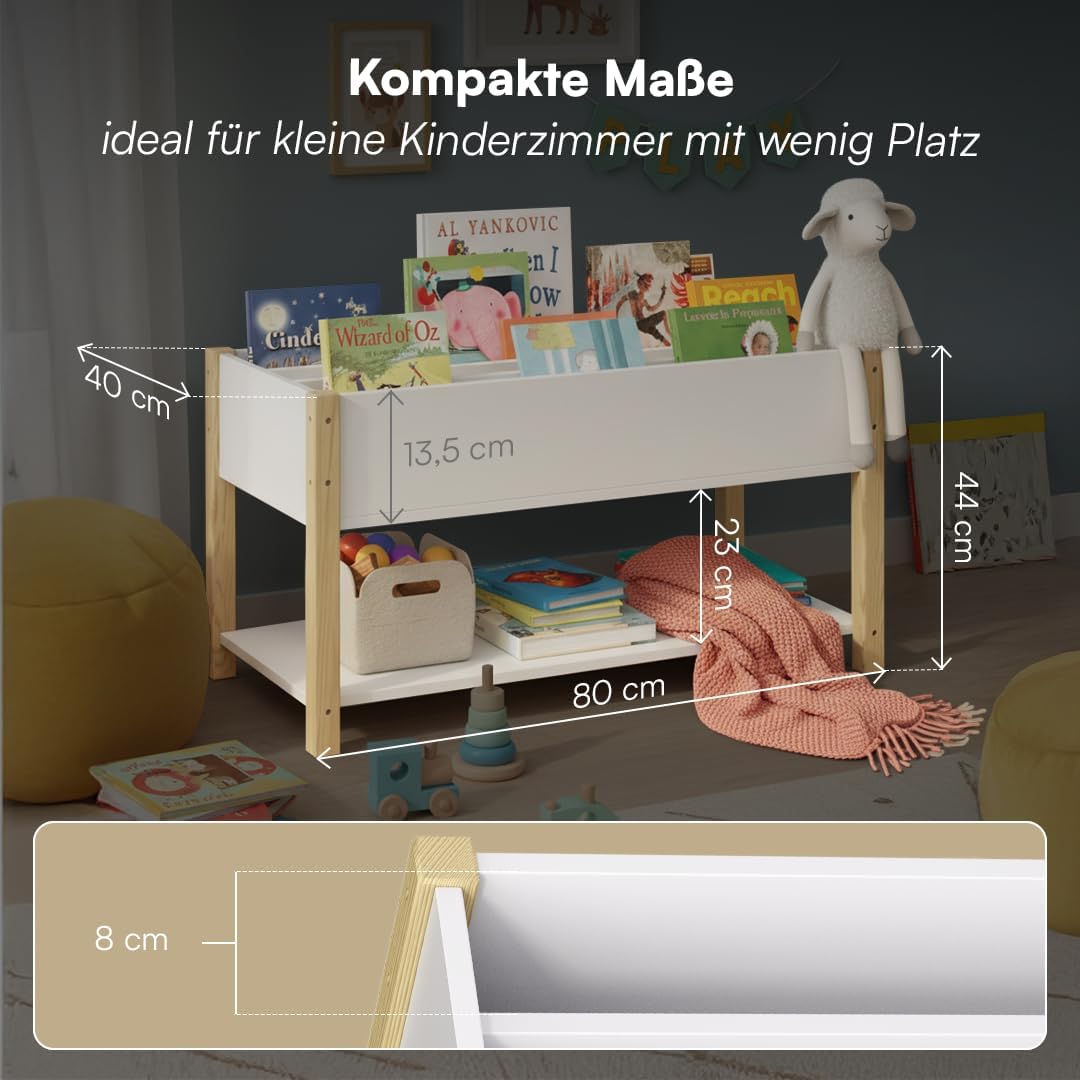 Kinderzimmer Montessori Bücherregal, Weiß/Natur