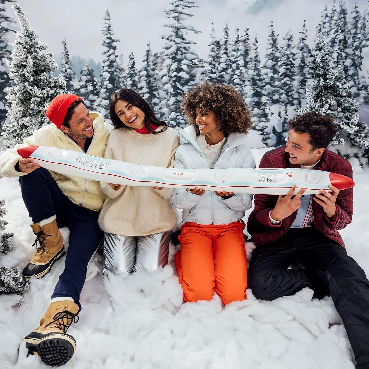 Aufblasbares Shot Board Ski mit 4 Schnapsbecher, Weisse Apres, einzeln Single