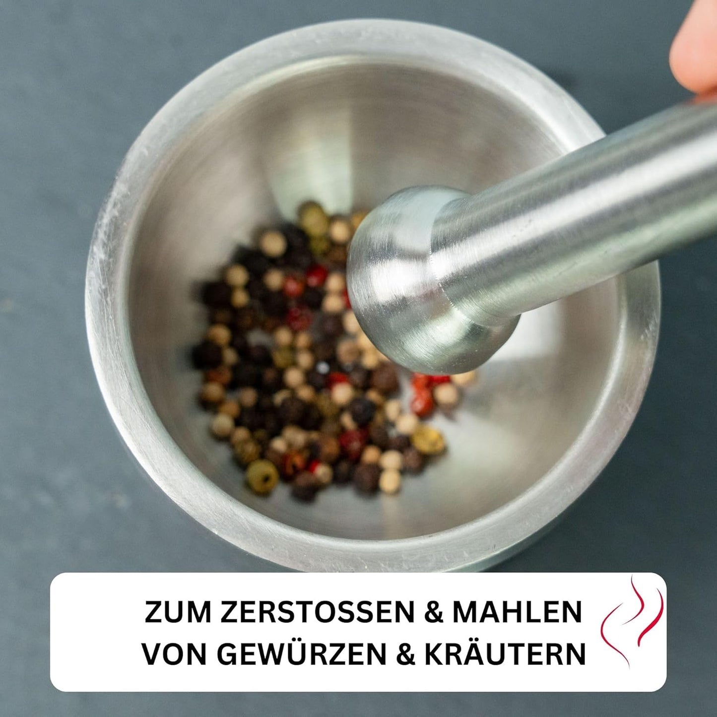 Mörser mit Deckel, Edelstahl