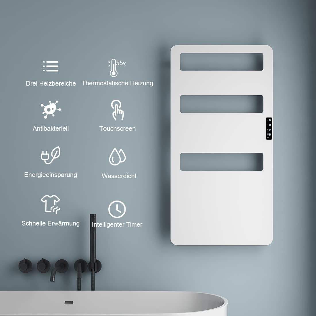 Elektrischer Badheizkörper mit Touch-Timer, Mit Timer