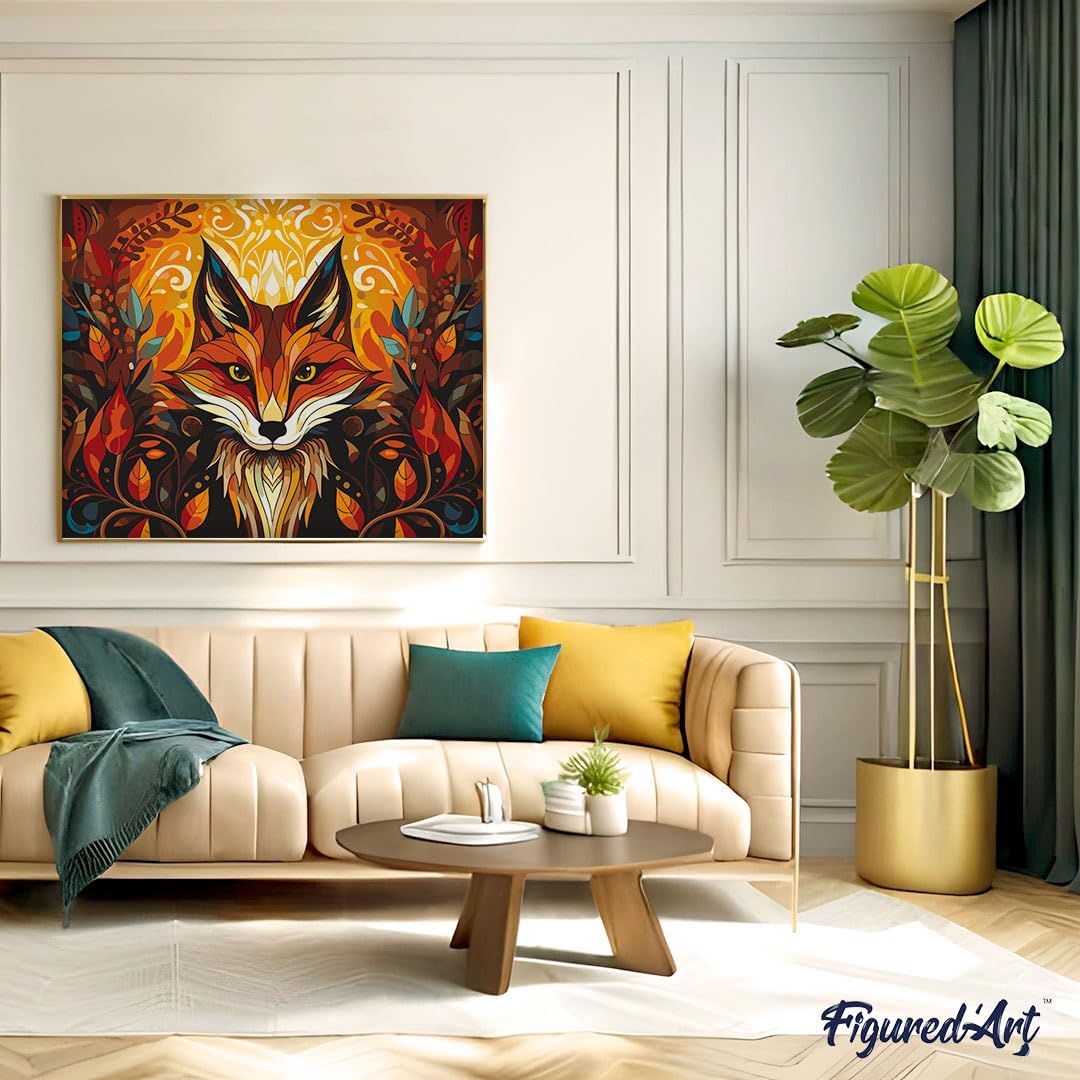Malen nach Zahlen Set mit Rahmen Fuchs Art Deco, Fuchs Art Deco 40x50cm Mit Keilrahmen (nicht gespannt)